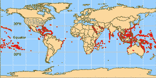 map showing locations for coral